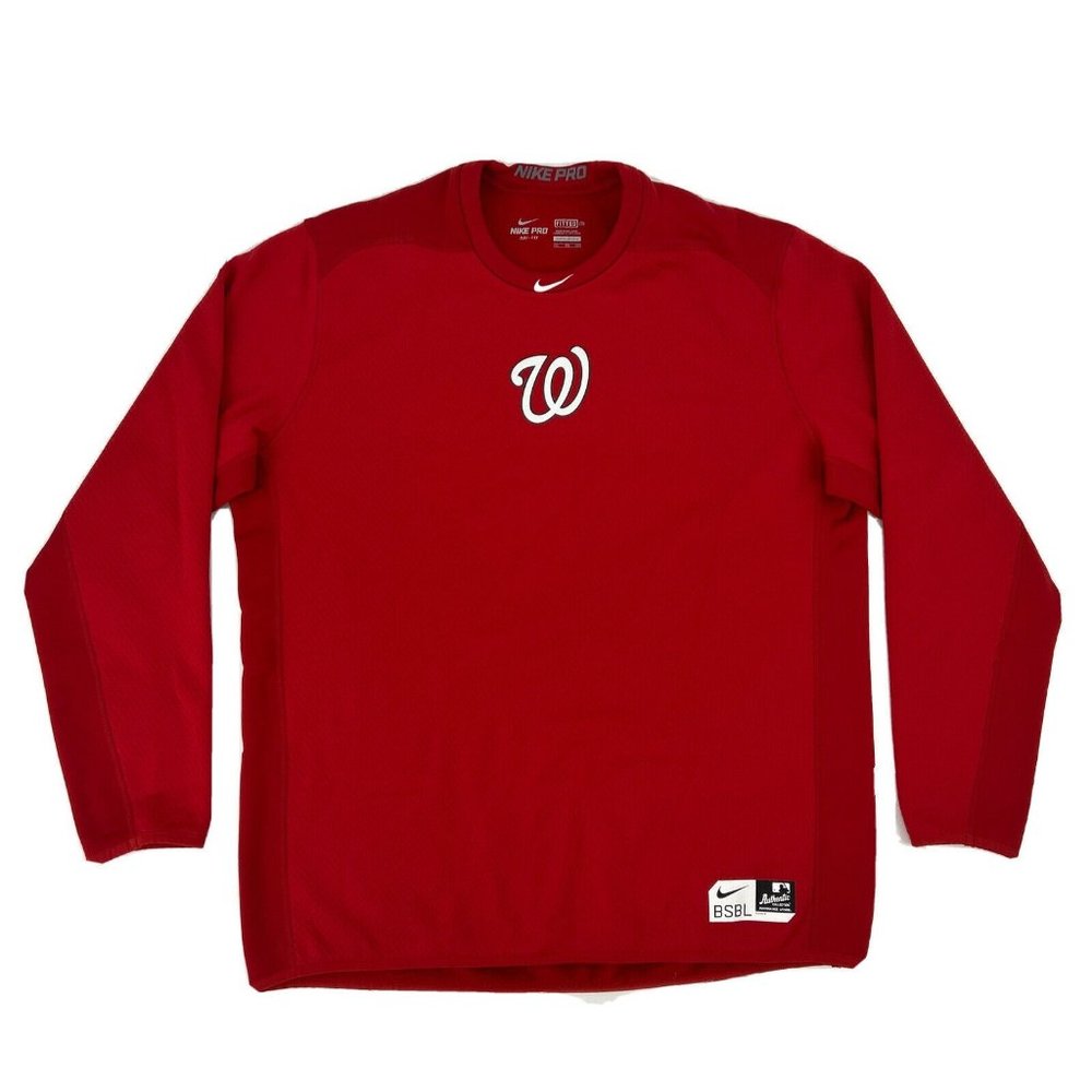 Washington Nationals Mens‎ XXL Red Nike Pro Fitted BSBL Dri-Fit Crewneck MLB